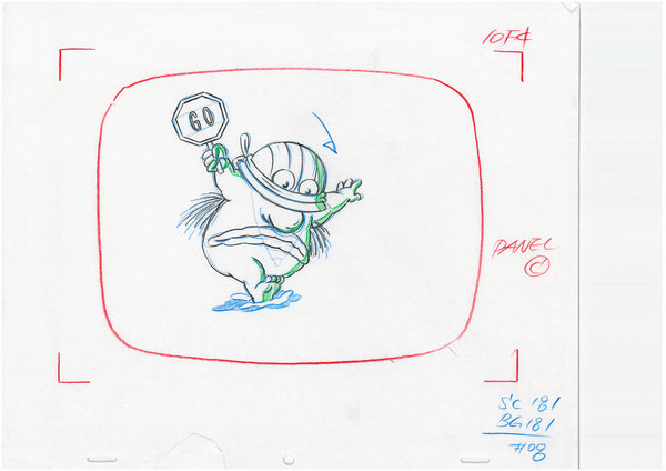 Aaahhh!!! Real Monsters Original 1990's Production Cel Animation Drawing Krumm - The Cricket Gallery