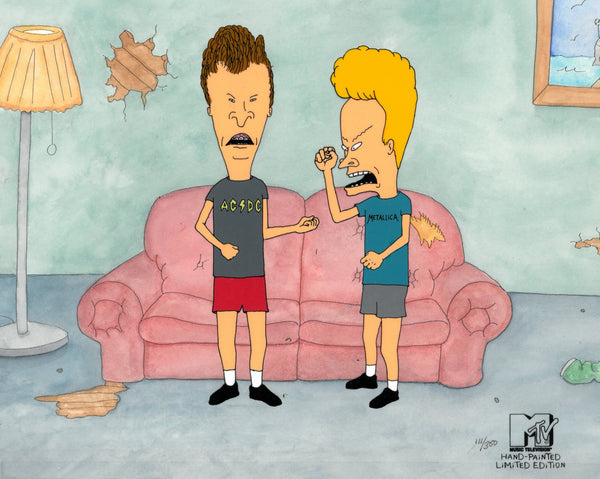 BEAVIS & BUTT-HEAD 'Air Guitar' Hand Painted Limited Edition Animation Art Cel MTV Seal - The Cricket Gallery