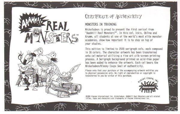 ahh real monsters theme Aaahh!!! Real Monsters Limited Edition Sericel 1990's Animation Art– The Cricket Gallery