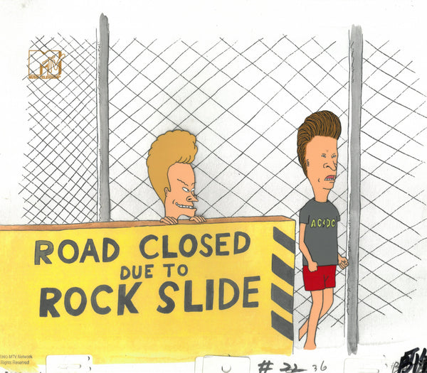 Beavis & Butt-Head 1990's MTV Production Animation Cel Art Closed Due to Rock Slide - The Cricket Gallery