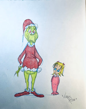 Signed Virgil Ross - The Grinch Drawing  MGM Studios Chuck Jones Cindy Lou Who