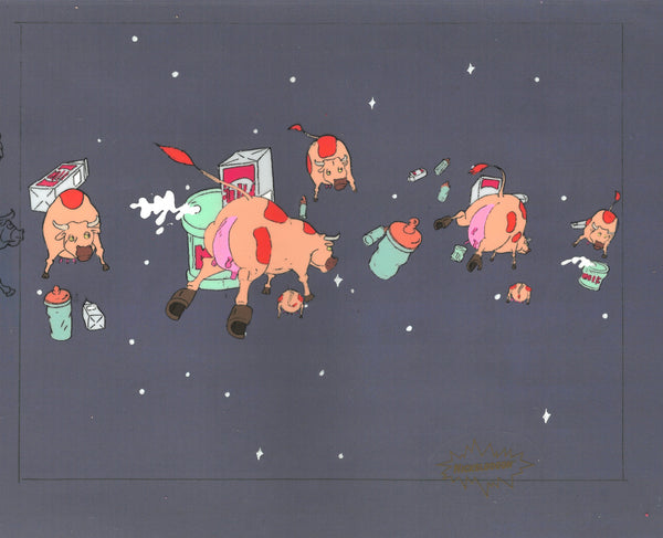 Rugrats Original 1990's Production Cel Animation Art Floating Cows