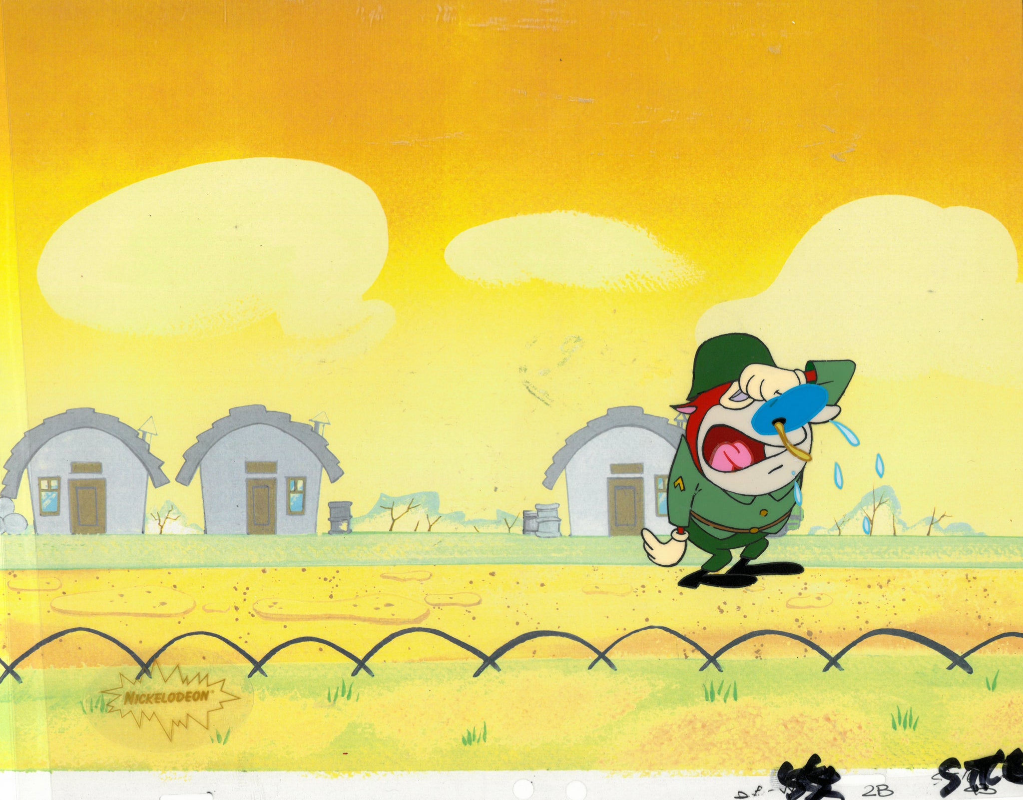 Ren & Stimpy 1990 Production Animation Cel Nickelodeon Stimpy Army Cry - The Cricket Gallery