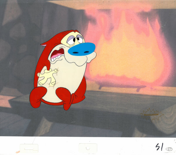 Ren & Stimpy 1990 Production Animation Cel Nickelodeon Stimpy About to Sneeze