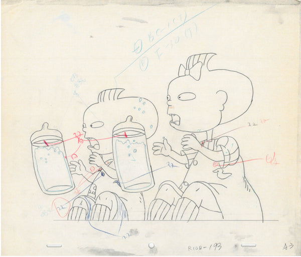 Rugrats Original 1990's Production Cel Drawing Animation Art Phil Lil Bottles - The Cricket Gallery