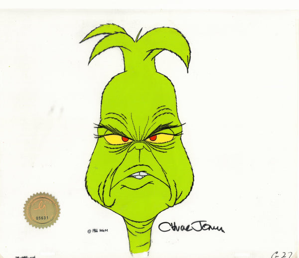 How the Grinch Stole Christmas Grinch Close-Up Production Cel Signed by Chuck Jones (MGM, 1966 - The Cricket Gallery