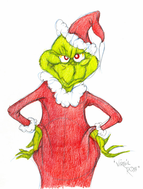 Signed Virgil Ross - The Grinch Drawing (MGM, c. 1990s) - The Cricket Gallery