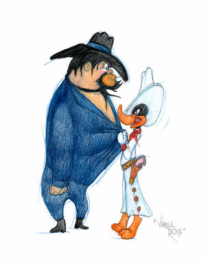 Signed Warner Brothers Original 1990's Color Drawing Virgil Ross Daffy Duck - The Cricket Gallery