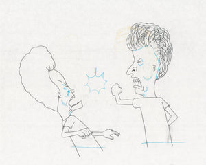 Beavis & Butthead Original 1990's Production Cel Drawing Animation Art Fight - The Cricket Gallery