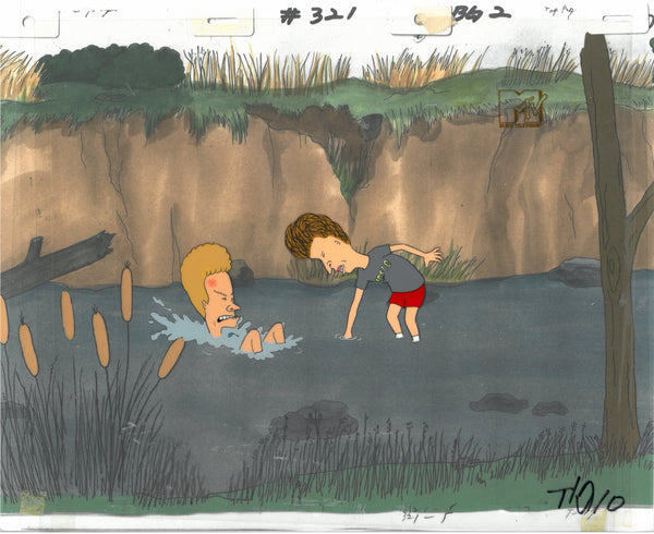 Beavis & Butt-Head 1990's MTV Production Animation Cel Art Creek Bath