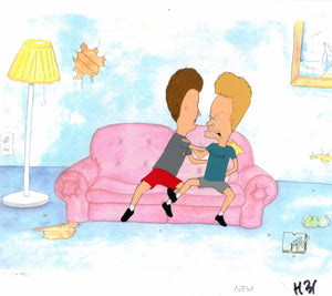 Beavis & Butt-Head 1990's MTV Production Animation Cel Art Couch Fight