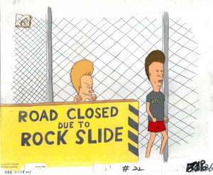 Beavis & Butt-Head 1990's MTV Production Animation Cel Art Late Closed Due to Rock Slide