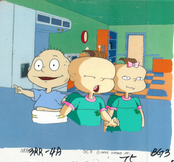 Rugrats Original 1990's Production Cel Animation Art Baby Trio