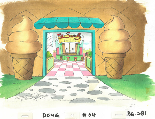 Nickelodeon's DOUG, ‘Mr Swirley’ Signed Master Watercolor BG (Jim Jinkins Private Collection)