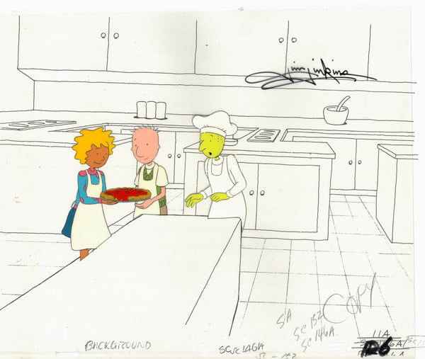 Disney's DOUG, Patti, Skeeter Pizza SIGNED Animation Cel (Jim Jinkins Private Collection)