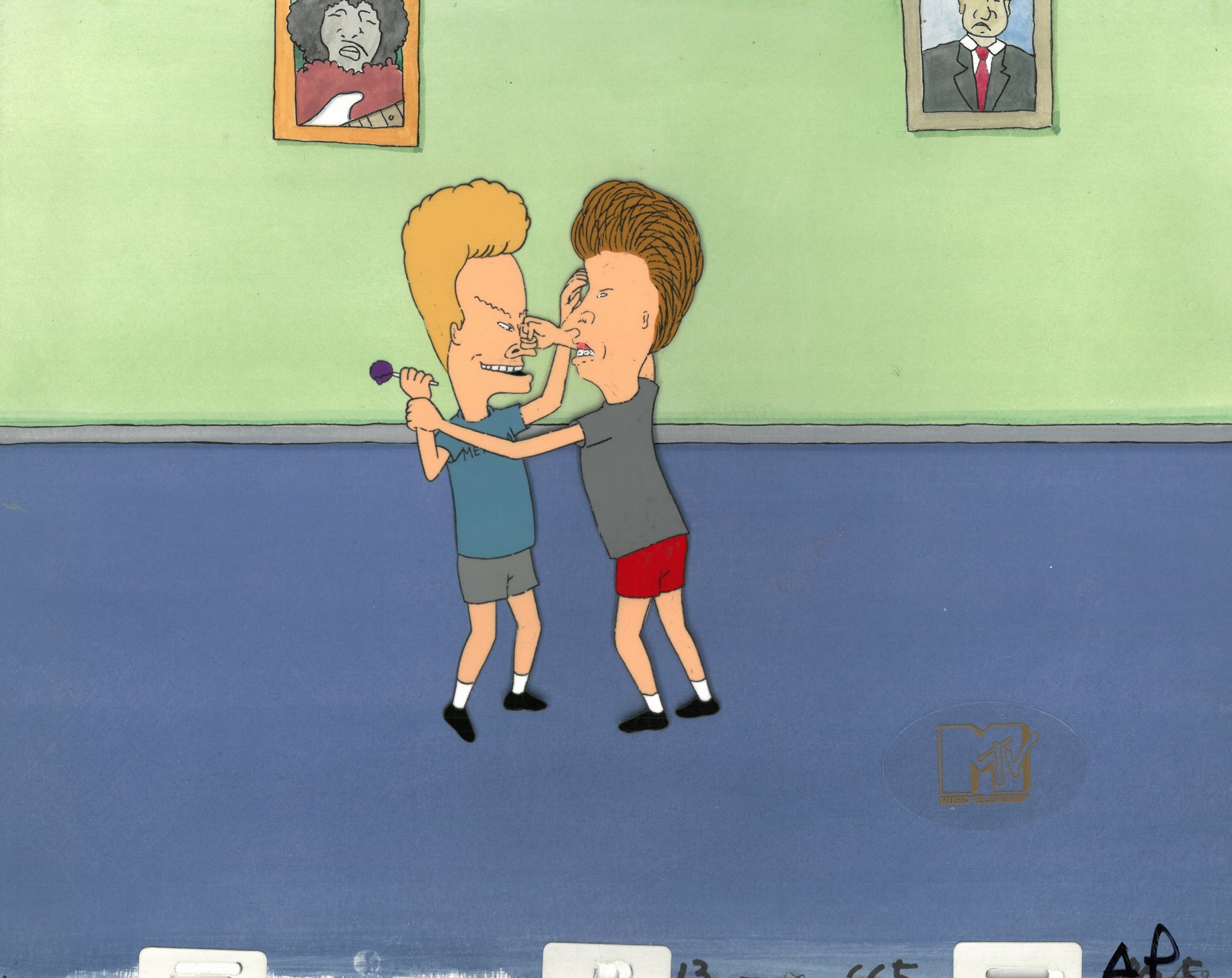 Beavis & Butt-Head 1990's MTV Production Animation Cel Art Classroom Desk Fight - The Cricket Gallery