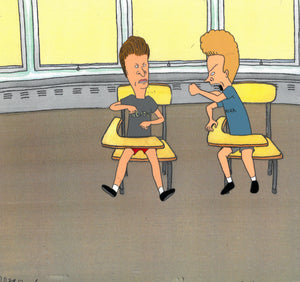 Beavis & Butt-Head 1990's MTV Production Animation Cel Art Classroom Desk Fight