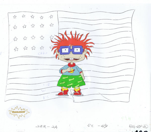 Rugrats Original 1990's Production Cel Animation Art Chuckie American Flag - The Cricket Gallery