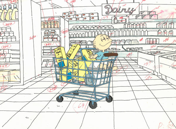 Rugrats Original 1990's Production Cel Animation Art Tommy Shopping Cart - The Cricket Gallery
