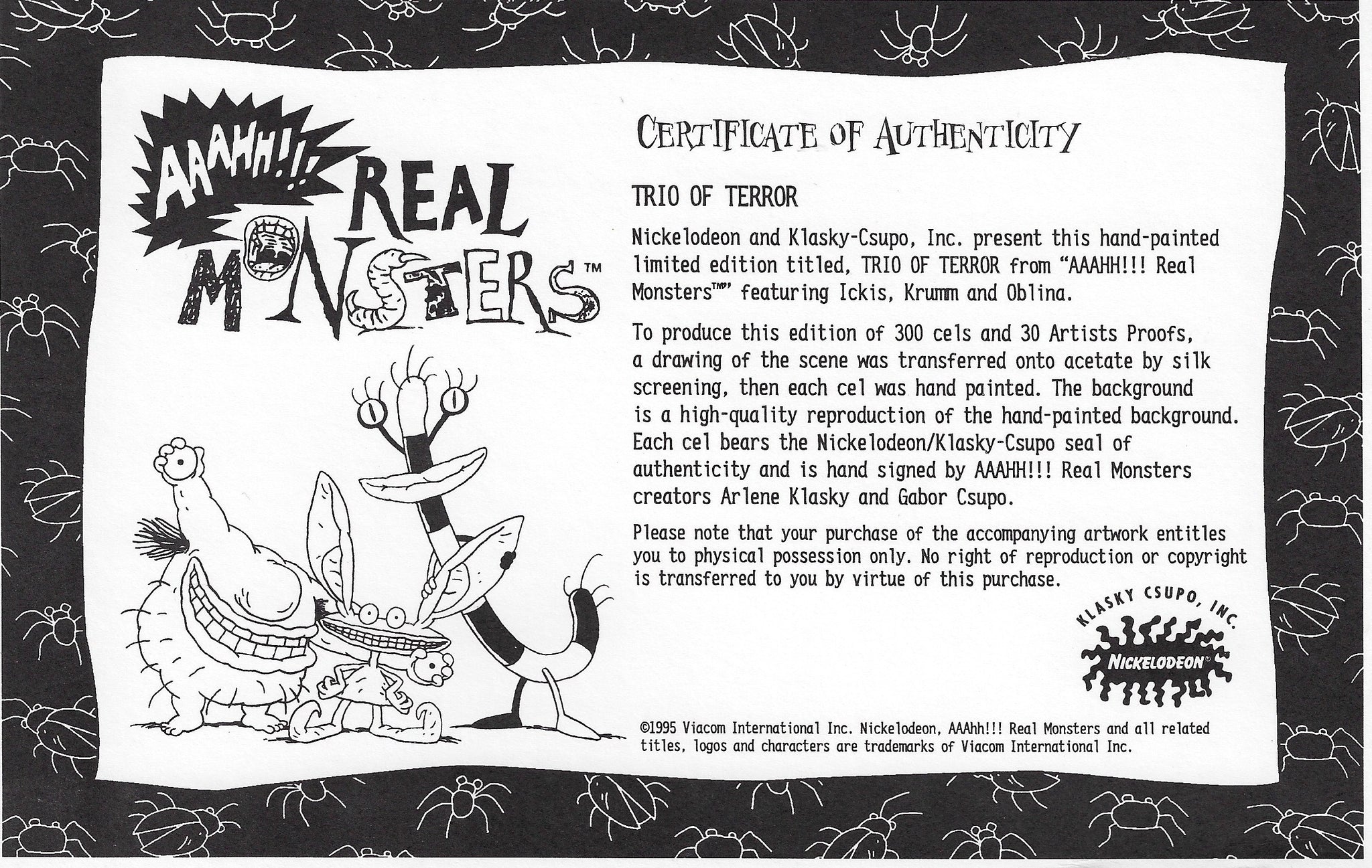 monsters nickelodeon Aaahh!! REAL MONSTERS Signed Hand Painted Limited Edition Cel Nickelod– The Cricket Gallery