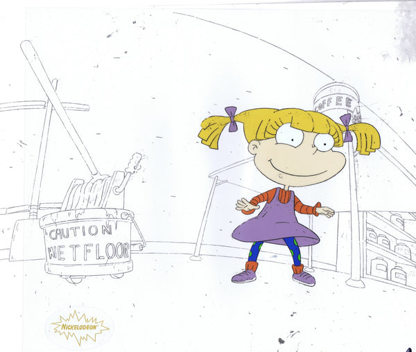 Rugrats Original 1990's Production Cel Animation Art Angelica Mop - The Cricket Gallery